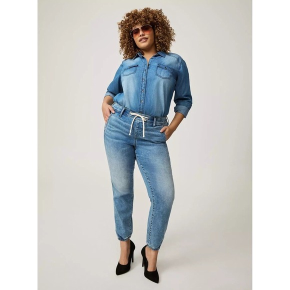 Torrid Jogger Jeans 3 Mid Rise Medium Wash Weekend Stretch Casual Relaxed Fit - Picture 1 of 13